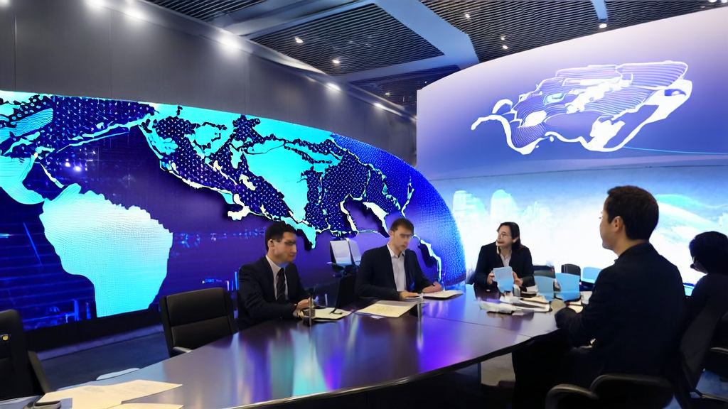 未来感办公室中的外贸企业员工利用AI技术实现精准获客