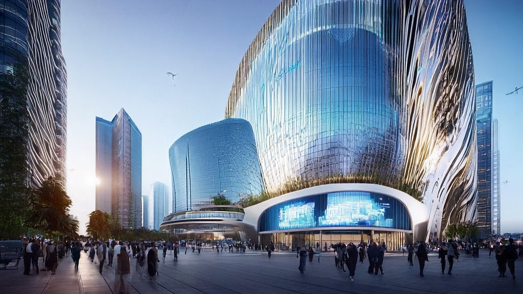 未来城市中的智能办公大楼展示了vivo端侧AI技术如何实现超个性化邮件营销，提升客户触达和转化率。