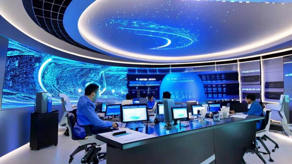 Employees in a futuristic office using AI technology for efficient customer acquisition