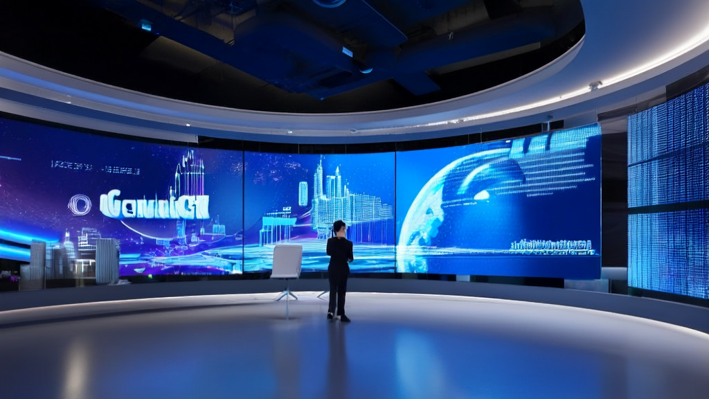 未来办公室内的创业者使用智谱清影2.0生成营销视频，展示2025年AI驱动的跨境电商获客策略