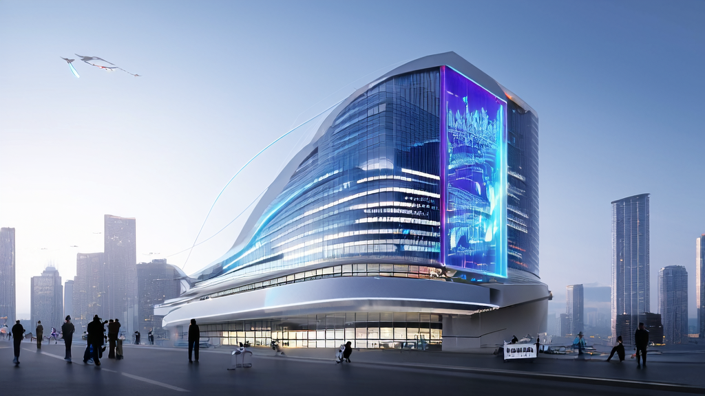 A futuristic scene depicting how cross-border e-commerce websites will achieve a surge in search engine traffic through AI technology in 2025