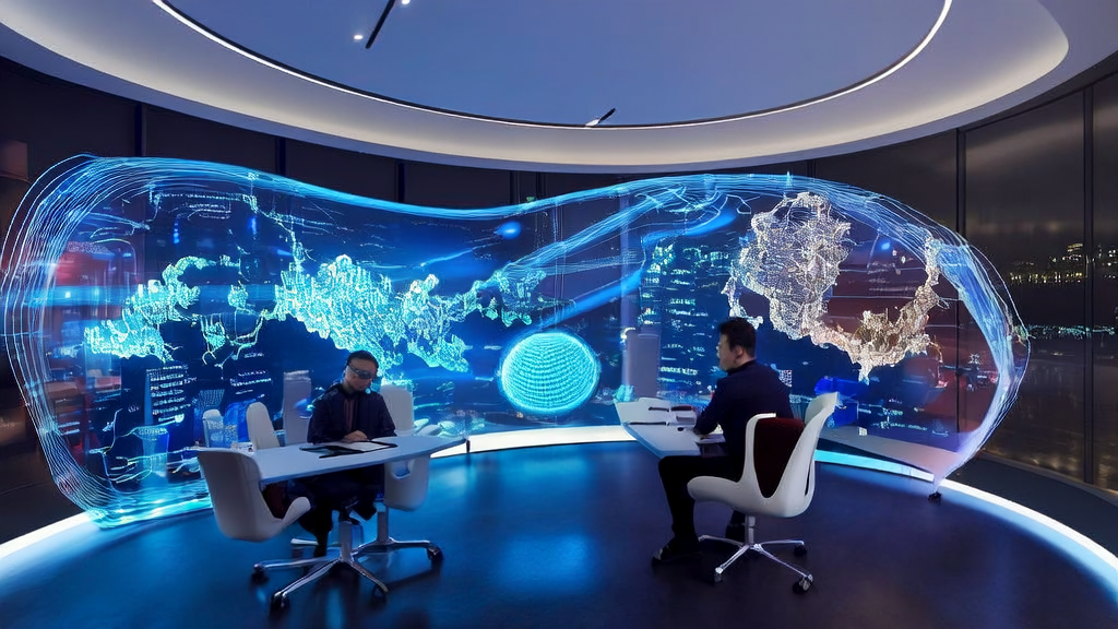 2025年跨境电商AI获客战略:突破增长瓶颈的新途径,展示未来感十足的办公室场景,微软全新AI形象Mico助力企业实现低成本高转化的增长。