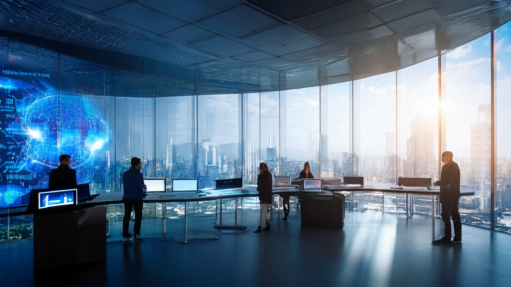 2025年跨境电商公司利用AI关键词优化技术提升搜索引擎流量，展示现代化办公环境和AI工具的应用