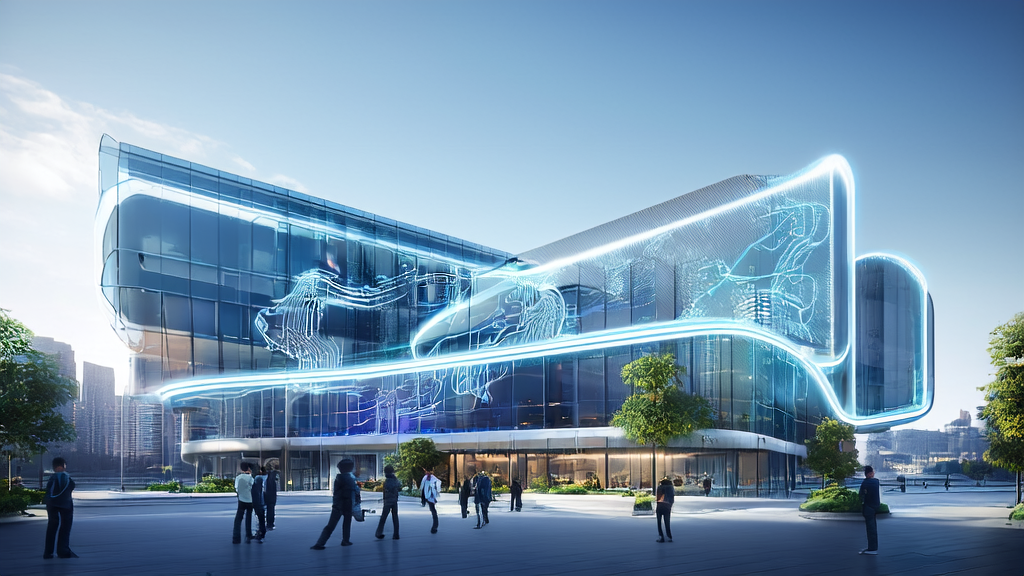 未来城市的现代化办公楼内，年轻创业者们利用AI预测模型精准筛选优质客户，提升转化率