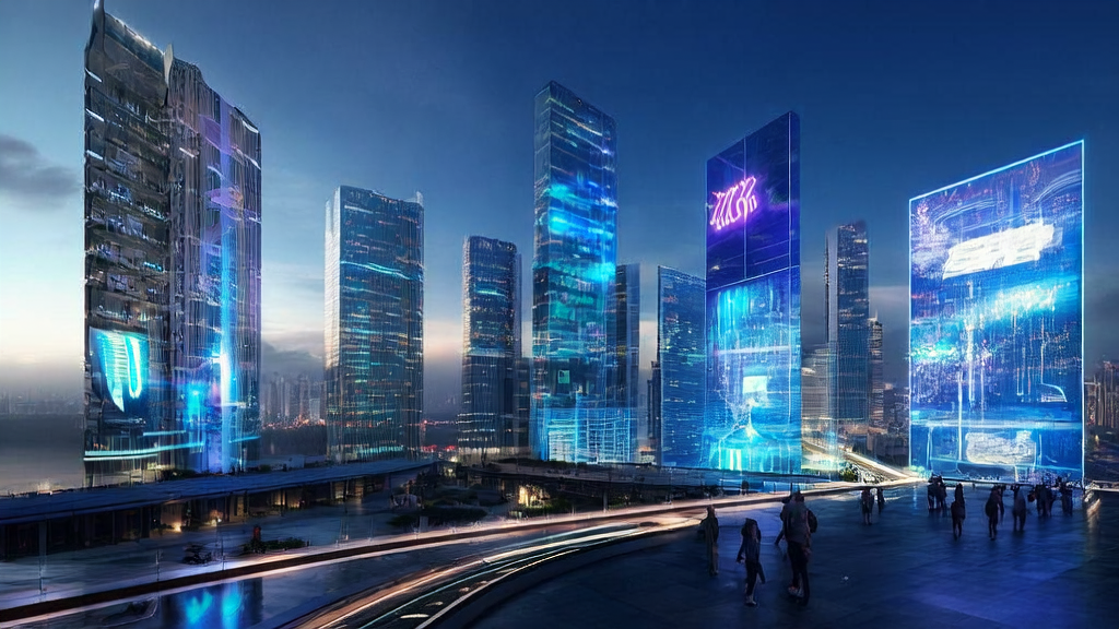 AI advertising optimization control center in a futuristic city, showcasing the latest 2025 ad targeting and automation workflow setup