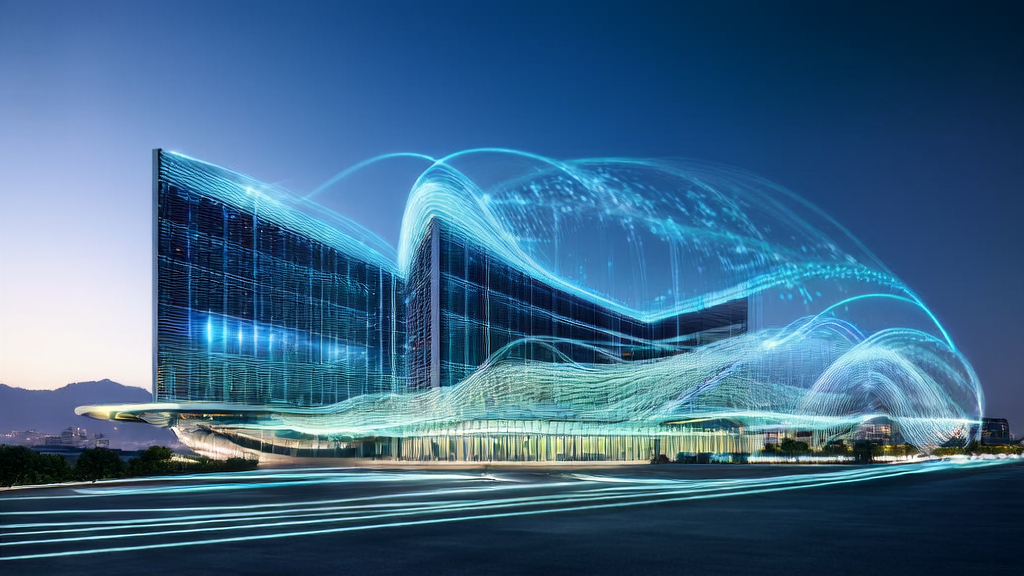 未来城市的跨境电商园区,展示2025年AI技术如何助力企业突破增长瓶颈