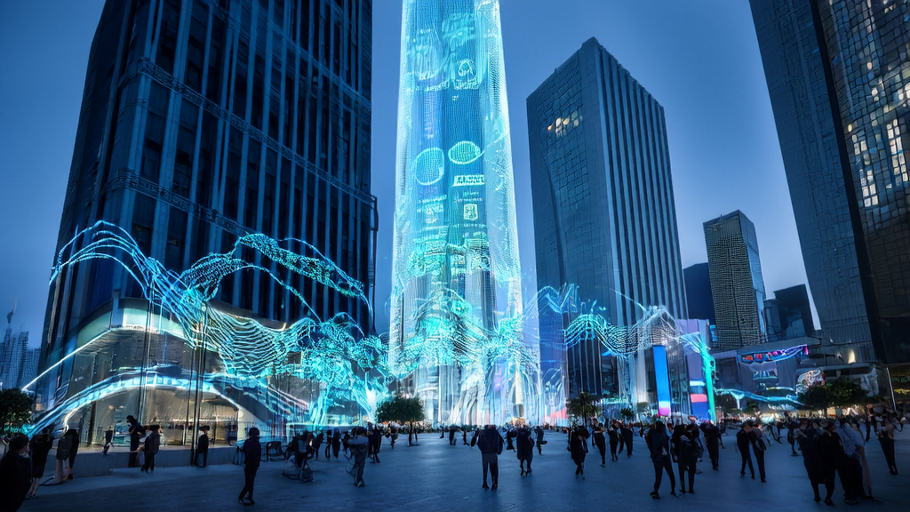 2025 AI customer acquisition trends: Breakthrough strategies for cross-border e-commerce, showcasing the application of AI technology in a futuristic cityscape