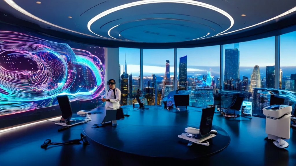 AI-driven customer acquisition analysis in cross-border e-commerce in a futuristic office