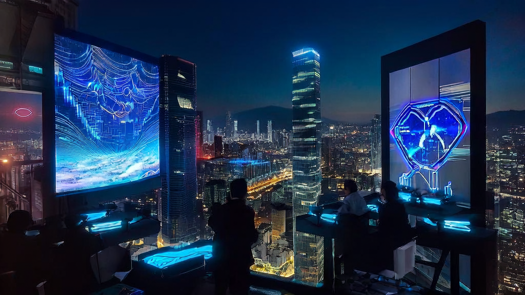 New Trends in AI Customer Acquisition for 2025: Opportunities and Challenges in the Middle East, depicting a modern office scene with entrepreneurs using AI technology to analyze market data