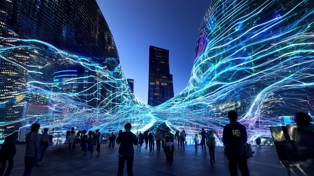 未来城市中的AI广告投放优化场景，展示了DeepSeek-V3.2-Exp模型如何实现精准获客。