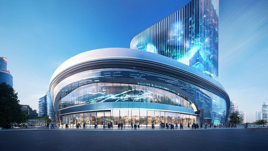 Cross-border e-commerce team using AI customer prediction model for efficient customer acquisition in a futuristic city