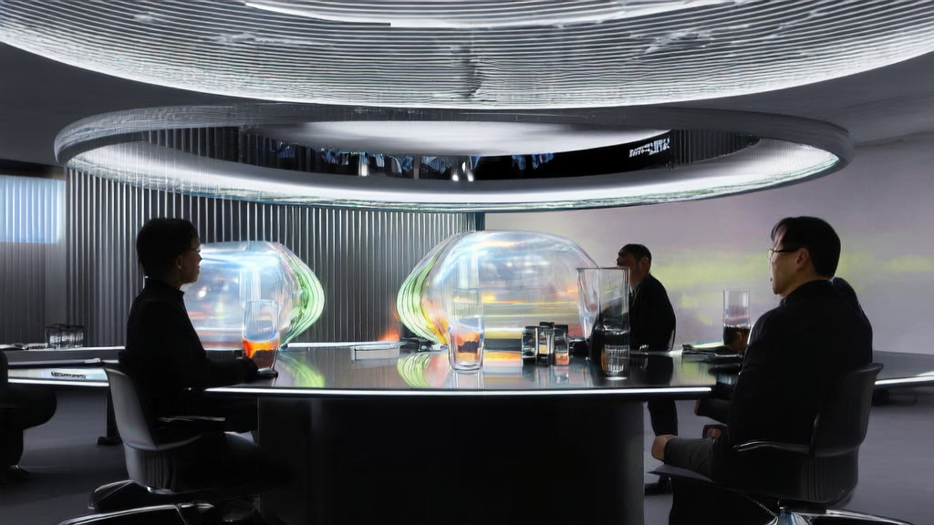 未来办公室中设计师使用Nano Banana 2生成高精度营销图像