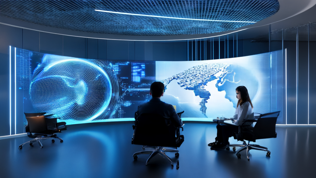 In a futuristic office, marketing experts use AI technology for personalized email marketing, leveraging Qwen-Image-i2L to generate personalized content