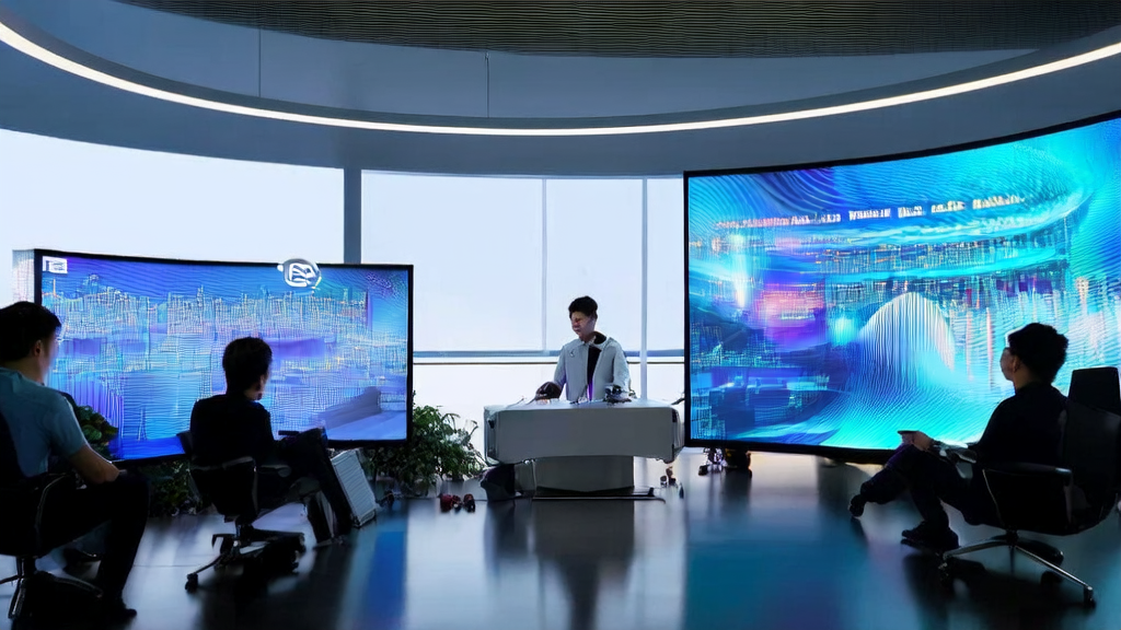 In a tech-filled office, programmers are researching Kwai OneRec system to optimize email marketing strategies.