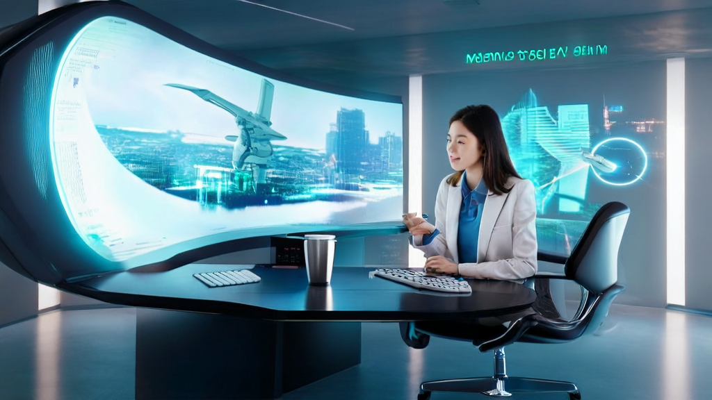 A professional woman using AI email polish tool in a modern office to write an email