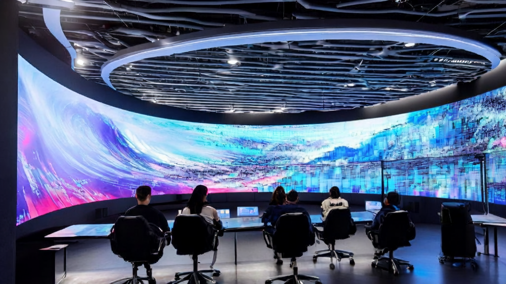 在未来感十足的办公室中，程序员们使用豆包1.6和Seedance1.0pro进行AI获客演示，阳光透过窗户照亮整个场景。