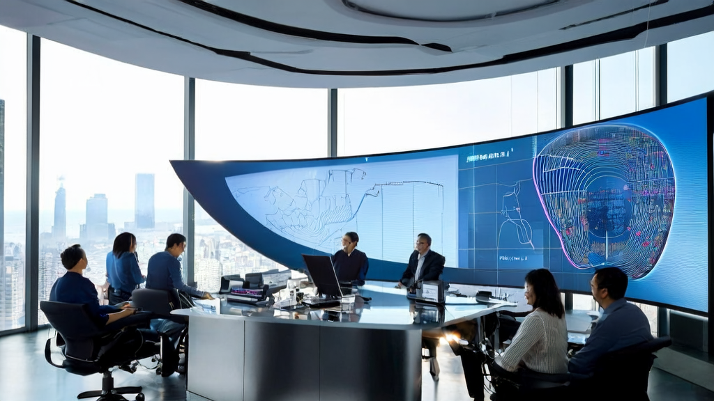 AI技术革新跨境电商独立站邮件营销，技术人员在办公室讨论数据分析和客户行为优化