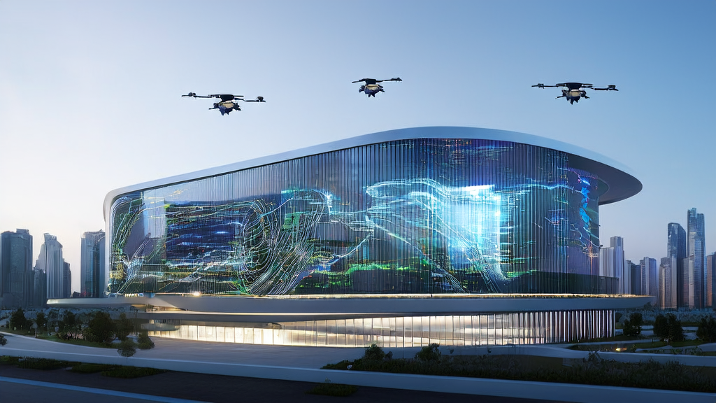 A futuristic cityscape showcasing an independent e-commerce site leveraging AI technology for traffic surge, highlighting the power of the Kimi Linear architecture.