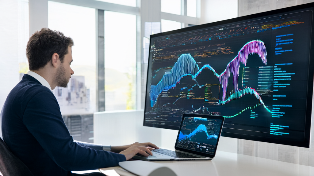 Data scientist using AWS SageMaker to build a personalized recommendation system in a modern office environment