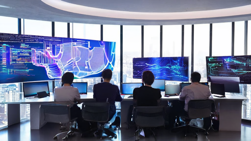 技术人员在现代化办公室中使用AI优化邮件营销策略，提升客户参与度和回复率。