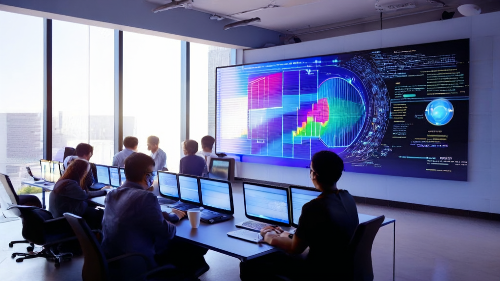 Data scientists in a modern office using AI prediction models to analyze customer response times and enhance email marketing effectiveness