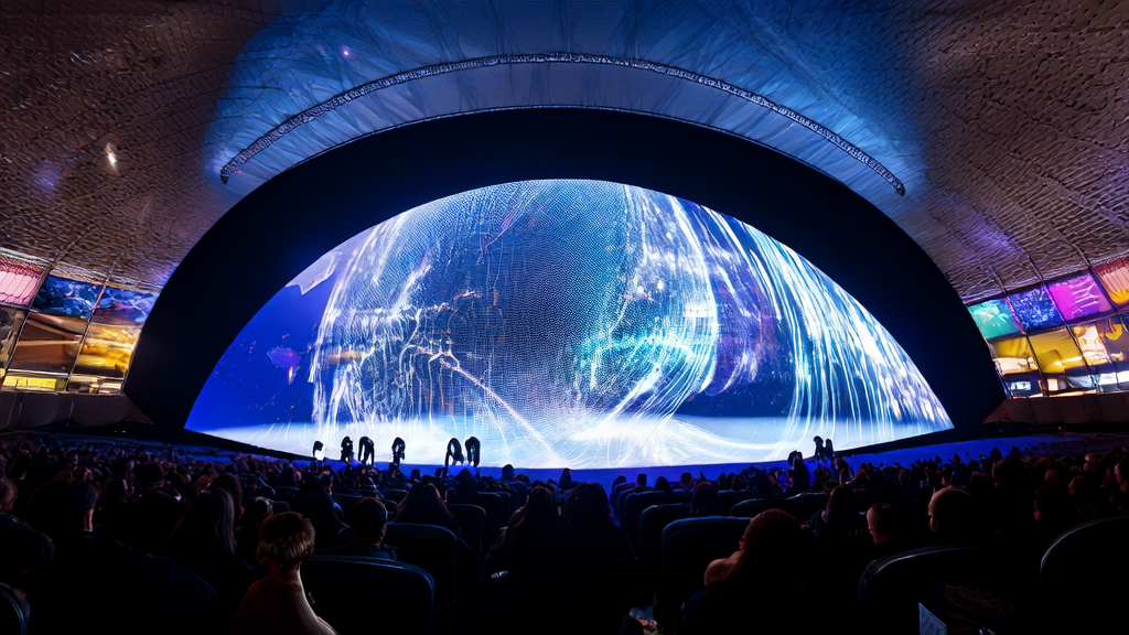 Futuristic spherical theater showcasing AI-enhanced “The Wizard of Oz,“ sparking Hollywood controversy