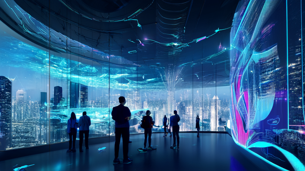 Modern office scene where employees use AI technology for personalized marketing and customer behavior analysis