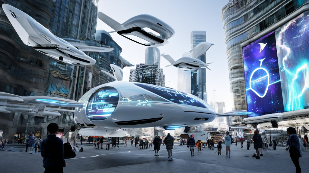 A futuristic city showcasing AI marketing tools and the collaboration between Apple and NVIDIA for efficient customer acquisition