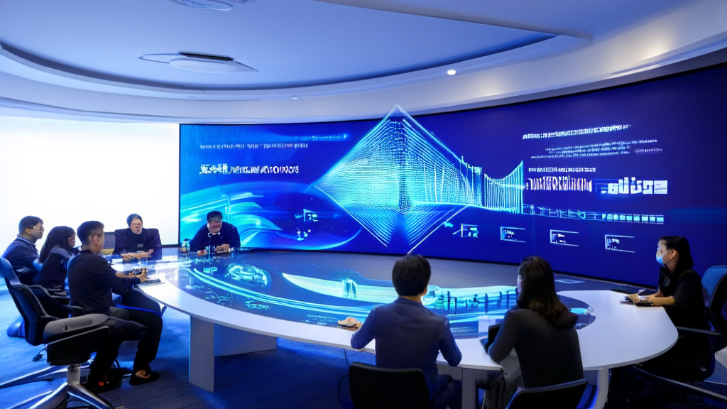 现代化电商办公室中，团队成员正在讨论如何利用AI技术优化获客策略