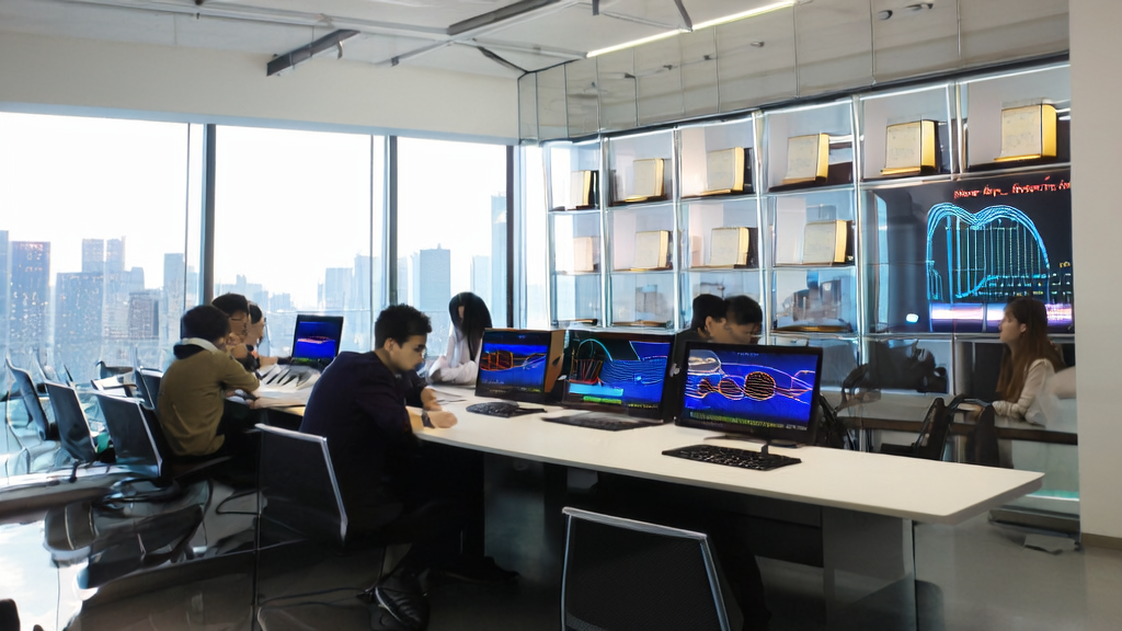 一群年轻的技术团队在现代化办公室中利用AI优化邮件营销，结合Vercel v0提高客户获取效率