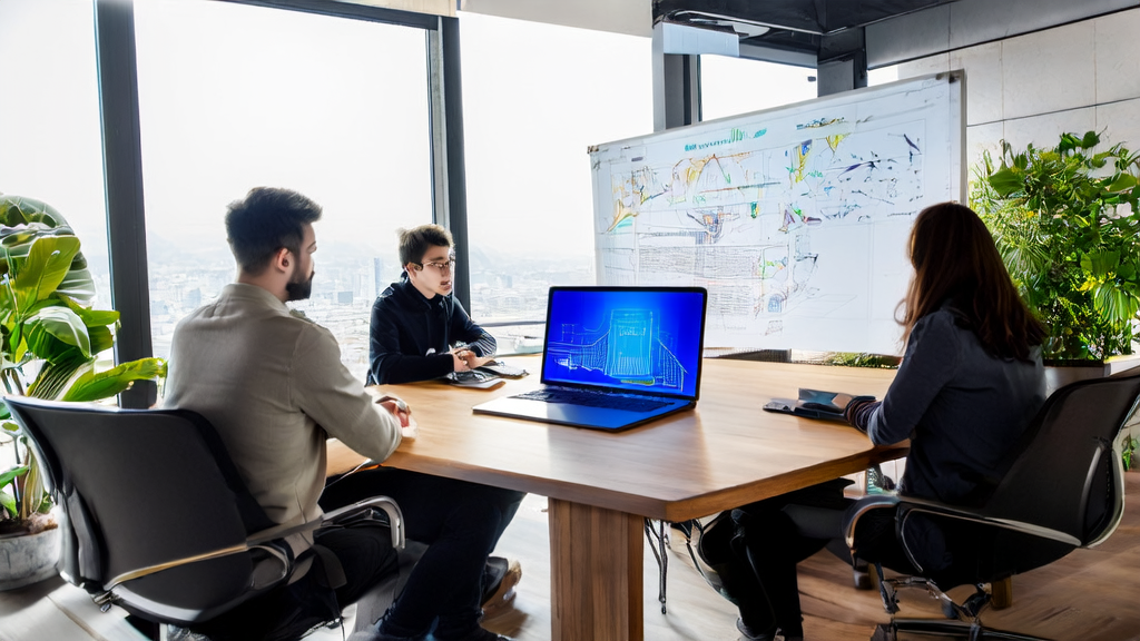 一群团队成员在现代化办公室中使用科大讯飞星火X1优化邮件营销策略