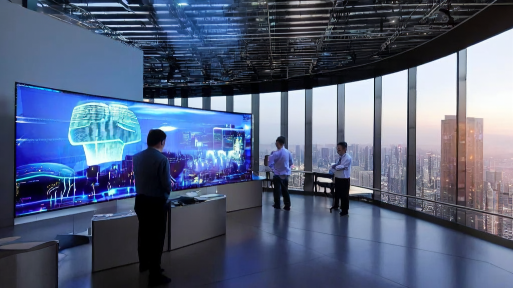 展示阿里通义万相Wan 2.2-S2V模型生成的视频和音频内容，技术人员和企业高管讨论如何利用AI技术革新获客方式