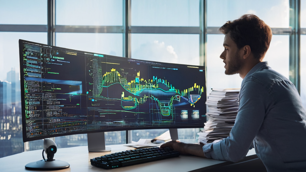 一名创业者在办公室中使用Augment Code进行AI驱动的客户获取工作