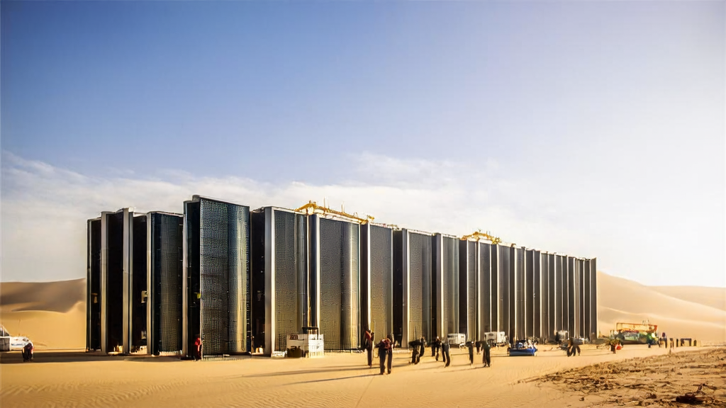 Construction site of the Abu Dhabi data center bathed in sunlight