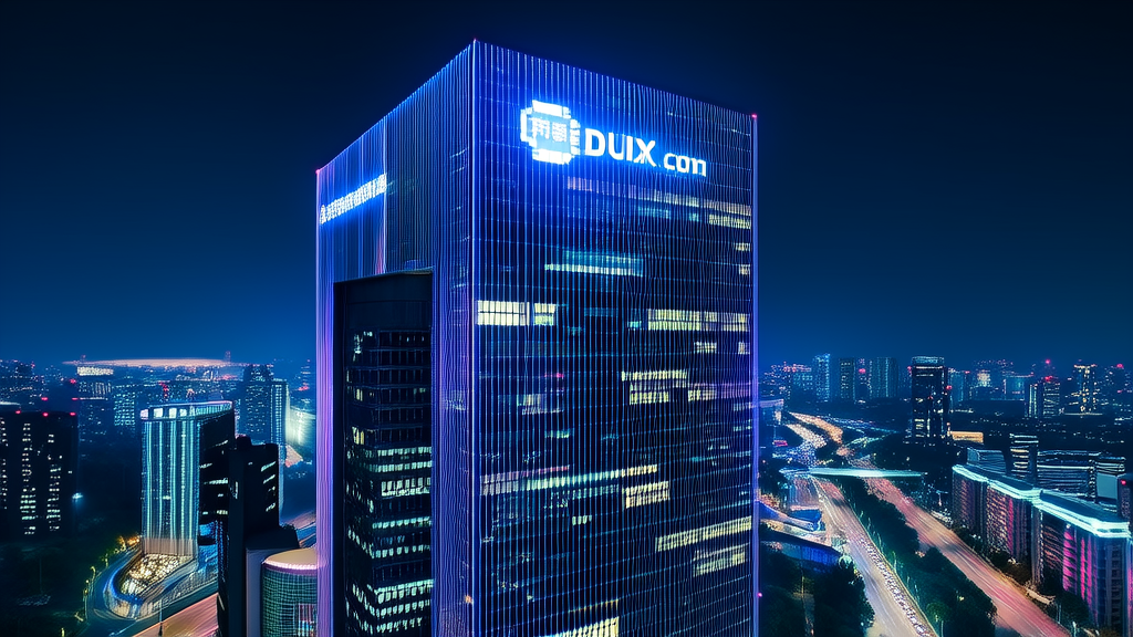 Night view of Silicon Intelligence's office building showcasing the new domain DUIX.com and AI acquisition platform