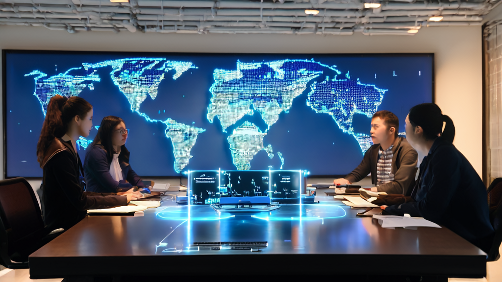 In a smart conference room, entrepreneurs use Agent CoCo to plan overseas marketing strategies