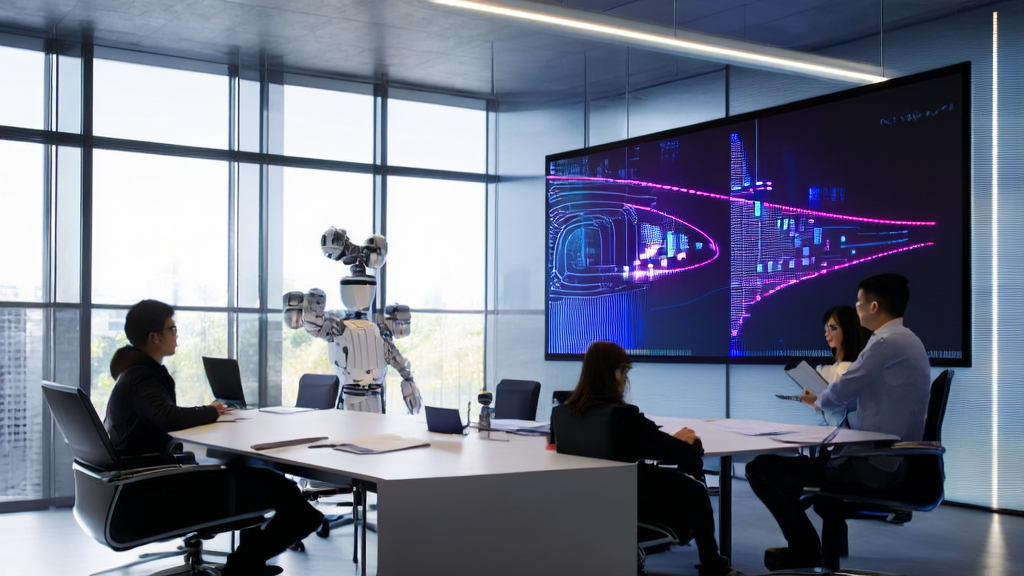 Data analysts using AI technology for customer acquisition and data analysis in a sunny modern office