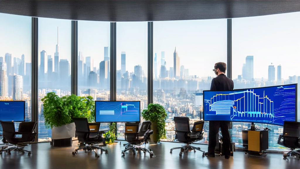 Modern office scene showcasing AI-enhanced customer data collection and optimized email marketing strategies