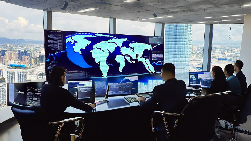 Employees in a modern export company office using AI tools and Google Gemini for precise customer analysis