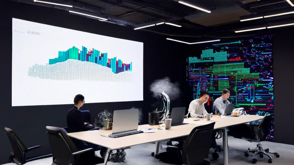 Modern office employees using AI technology for efficient email marketing