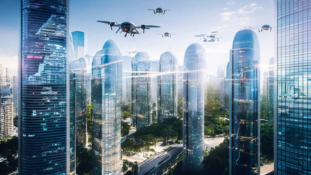 In a futuristic modern office, employees use AI-powered export acquisition systems and AI memory API to communicate efficiently with clients, with screens displaying global market data and successful acquisition messages.