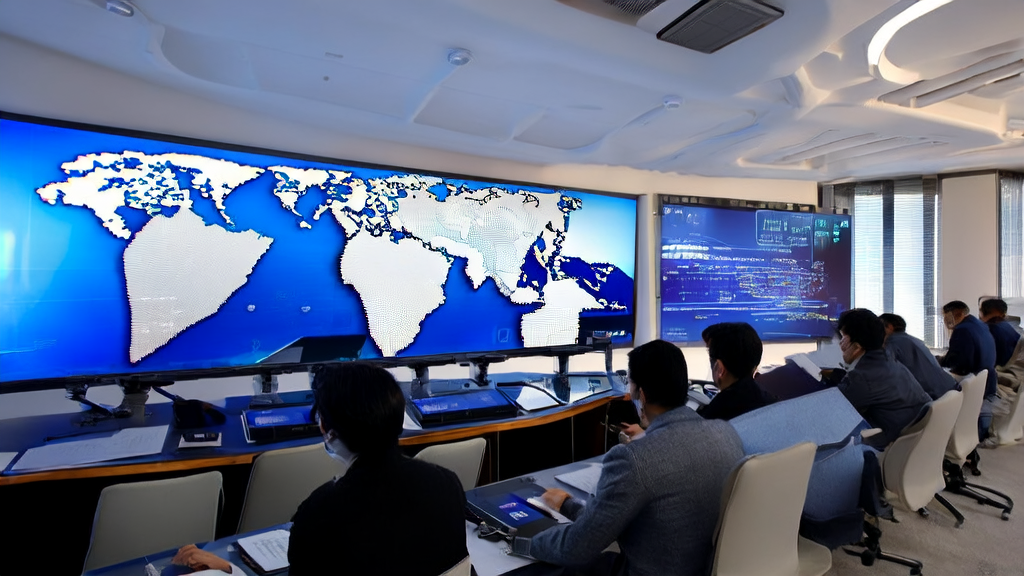 AI赋能的外贸获客解决方案，展示现代化办公室中工作人员使用IBM Granite-Docling-258M模型进行高效文件转换和客户开发
