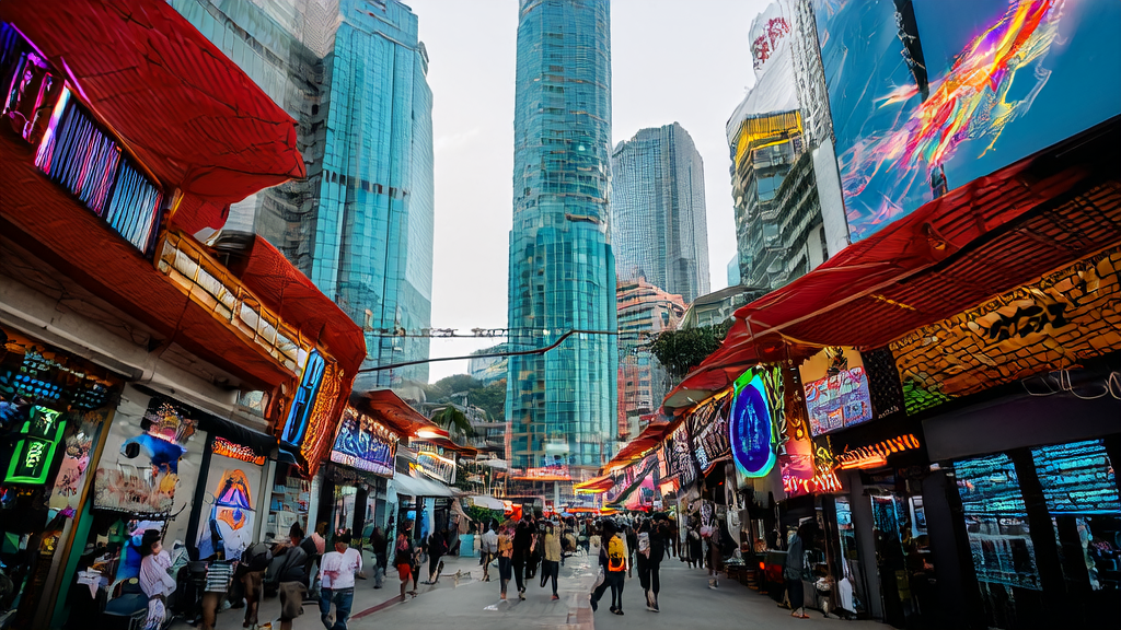 东南亚城市的街头，AI智能获客系统为行人提供个性化产品推荐