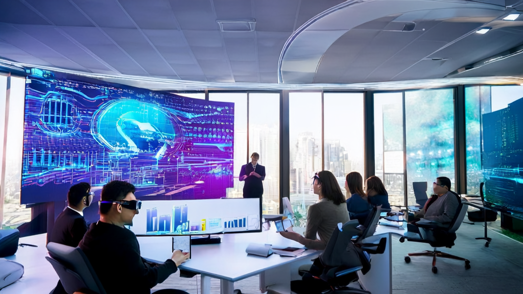 利用英伟达技术实现高效外贸客户获取的现代化办公室场景