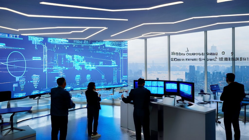AI驱动的客户获取解决方案：展示技术团队在现代化办公室中利用AI进行客户数据分析和策略制定