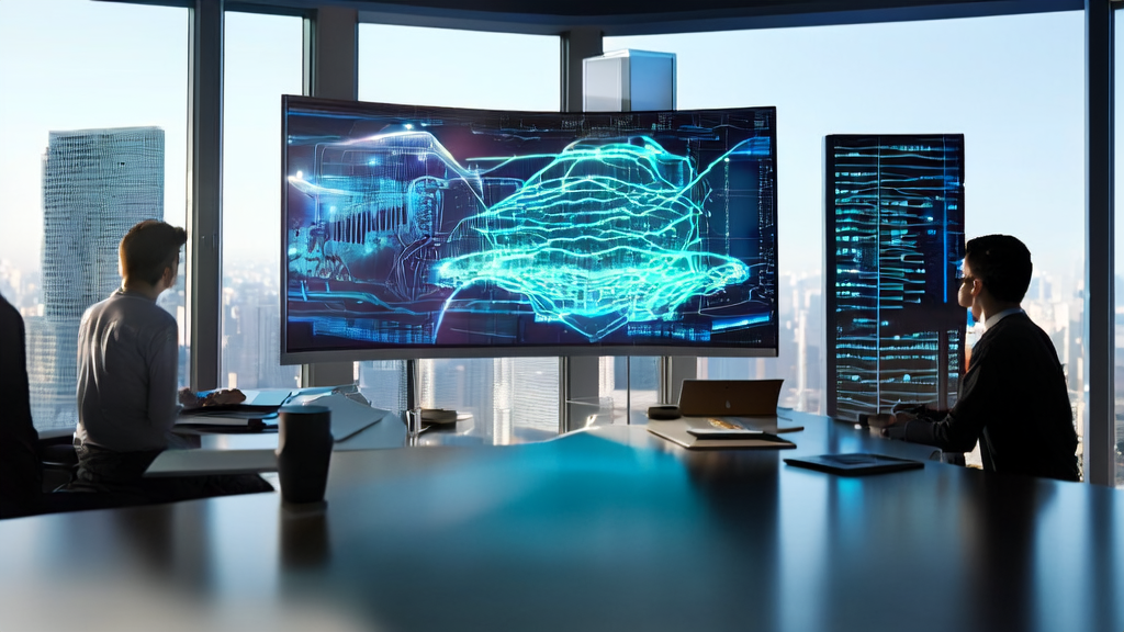 阳光照射下的科技办公室,团队正在讨论AI驱动的电商营销策略