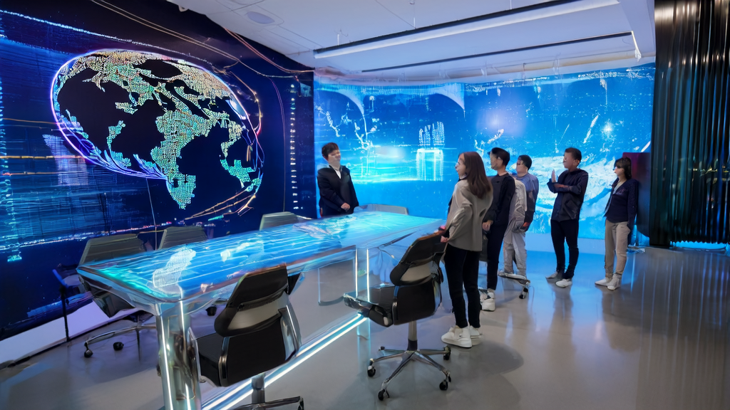 未来科技办公室中，团队利用AI技术进行高效精准获客