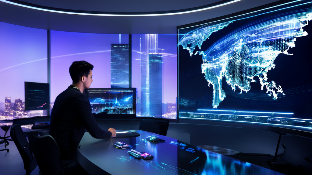 Young marketer using Antigravity AI IDE for personalized email marketing in a futuristic tech office