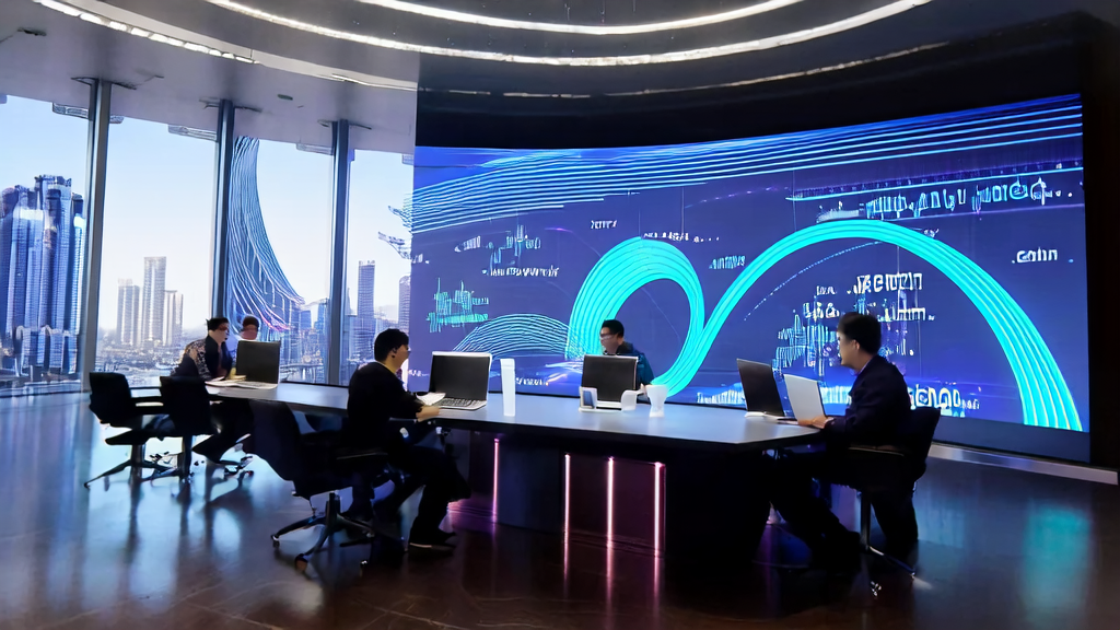 Two engineers analyzing the performance and cost comparison results of Grok4 and GPT-5 in a conference room