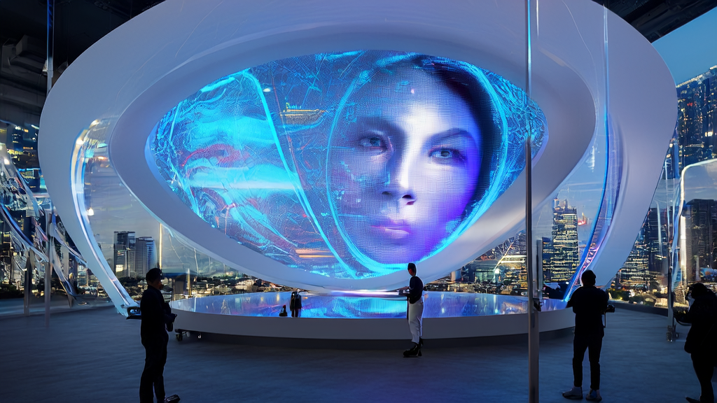 Showcasing the FantasyPortrait project by Alibaba and BUPT, with lifelike digital human animations in a virtual studio, highlighting efficient and precise AI customer acquisition.